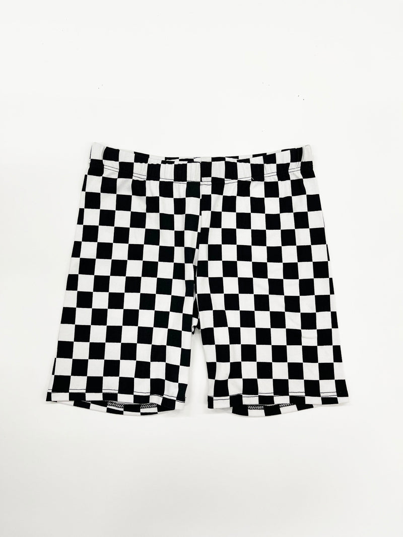 BLACK WHITE CHECKER PRINT BIKE SHORTS – CHLOE AND CAMI