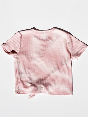 GIRLS PINK STRIPED SHORT SLEEVE FRONT TIE TOP