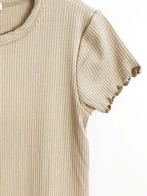 SAND LETTUCE-EDGE TOP AND LEGGINGS SET