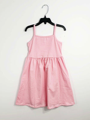 PINK AND IVORY STRIPE SLEEVELESS BABYDOLL DRESS