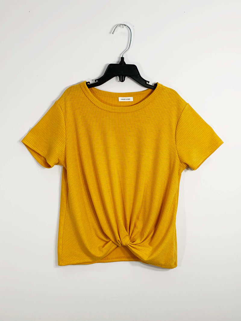 SHORT SLEEVE MUSTARD KNOTTED TOP