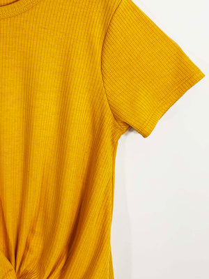 SHORT SLEEVE MUSTARD KNOTTED TOP