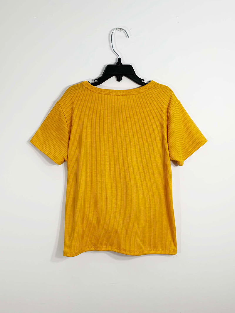 SHORT SLEEVE MUSTARD KNOTTED TOP