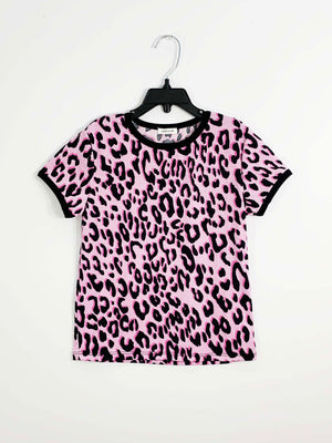 PINK LEOPARD PRINT SHORT SLEEVE TOP