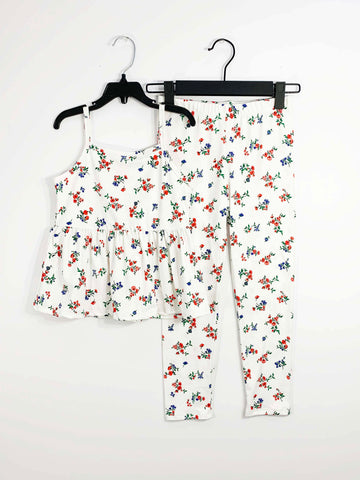TIE-FRONT FLORAL PRINT TOP AND BIKER SHORTS SET
