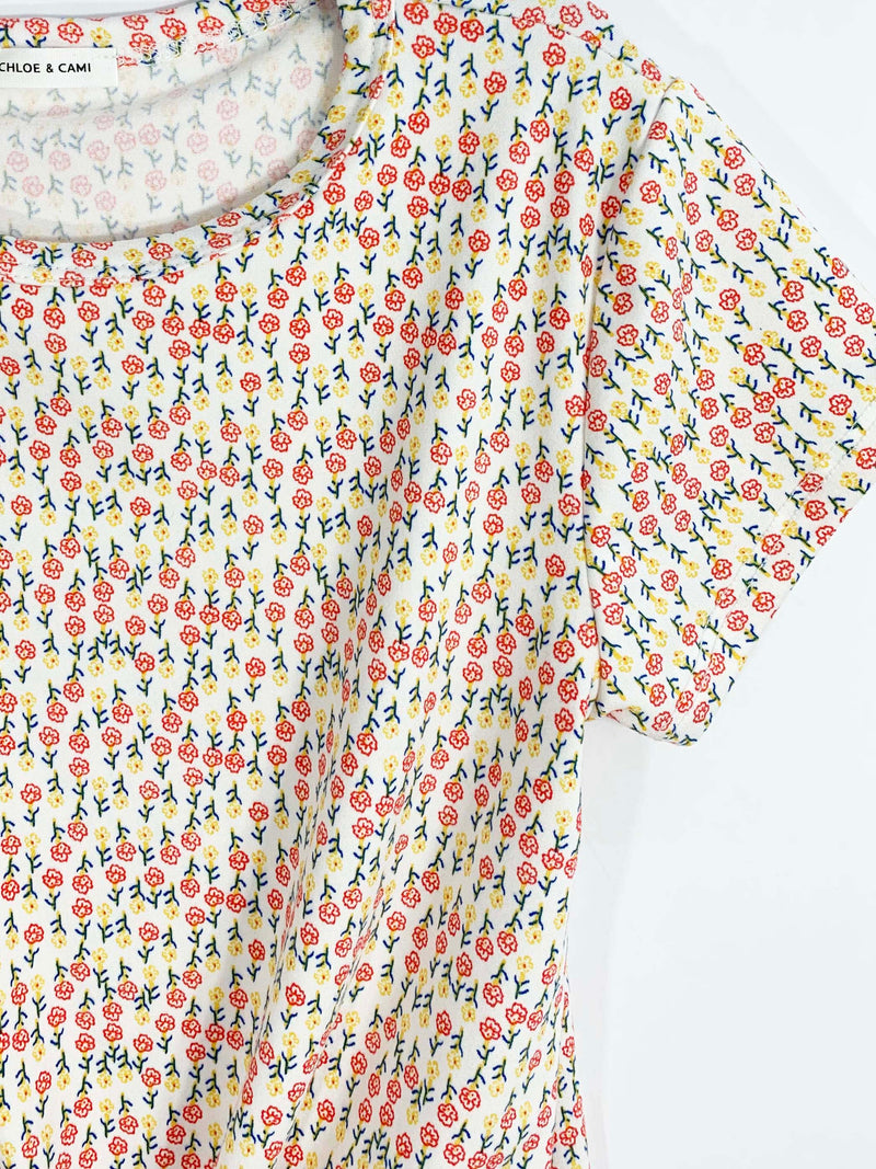 TIE-FRONT FLORAL PRINT TOP AND BIKER SHORTS SET
